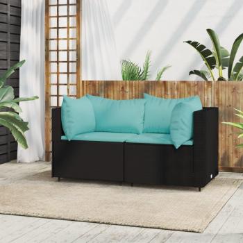 Sofás de jardín angular con almohadas 2 piezas Polyrattan negro
