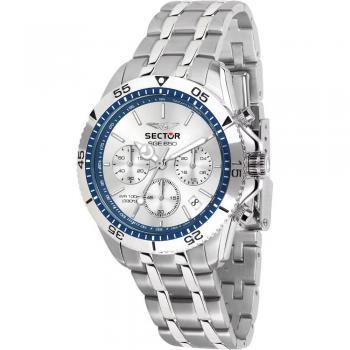 Reloj Hombre Sector SGE 650 Plateado - Reloj analógico, movimiento de cuarzo, caja de acero inoxidable, correa de acero inoxidable, resistencia al agua hasta 100 metros, esfera plateada con índices y manec