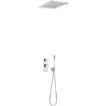 Kit de ducha termostático empotrado Block System Colors, 2 vías, rociador ducha inox a techo, 38 x 38 x 29,7 centímetros, color blanco mate