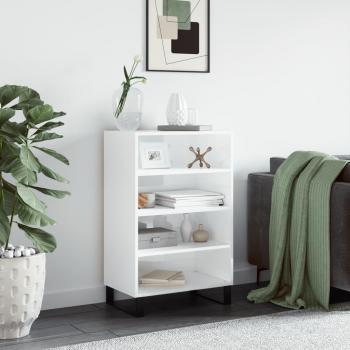 Aparador alto de madera de ingeniería blanco brillante 57x35x90 cm, mueble de almacenaje para salón, buffet, armario auxiliar y armario de almacenamiento