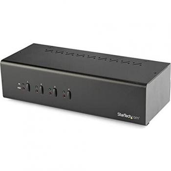 StarTech.com Switch KVM de 4 Puertos para Dos Monitores DVI con Hub USB 3.0 - Conmutador KVM USB 3.0 TAA, negro