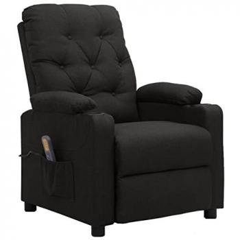 Sillón de masaje reclinable de tela negro Vidaxl con características ergonómicas, múltiples modos de masaje, función calefactora, reposabrazos acolchados y diseño moderno
