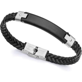 Pulsera Viceroy Magnum de acero Ip negro y cuero negro trenzado