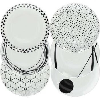 Juego de Vajilla Tognana Graphic 18 Piezas para 6 Personas, Porcelana Blanco y Negro