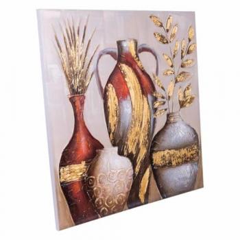 Cuadro Decorativo Multicolor Pintado a Mano con Relieve - 100 x 3 x 100 cm en Lona y Madera de Abeto