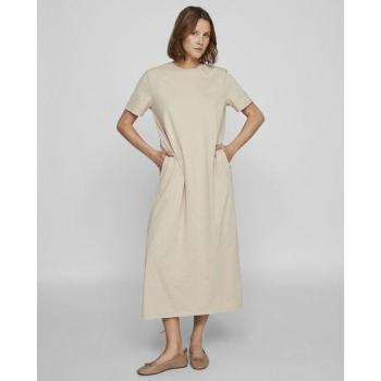Vestido largo Vila Salmin beige manga corta para mujer