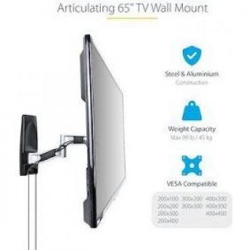 Soporte de Montaje Articulado para Televisores de 26 a 65 Pulgadas, VESA, Soporta hasta 45 kg, Perfil Bajo y Retráctil, Compatible con TVs Planos y Curvos