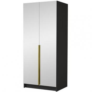 Armario Atlanta 200, Negro y Dorado, 215x100x58cm, Puertas con Bisagras