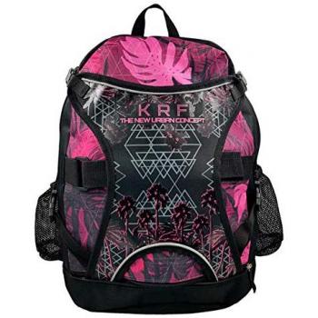 Mochila Patines Venice-Beach KRF Rosa y Negro con diseño urbano, compartimentos para patines, material resistente y acolchado