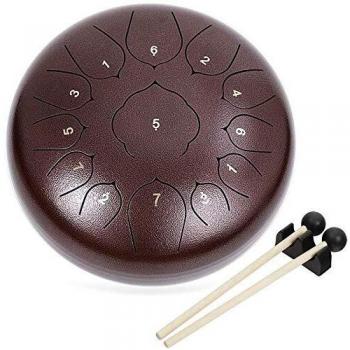 Coolmusic Tambor de lengua de acero, 13 notas, 12 pulgadas, instrumento de percusión, tambor con bolsa, libro de música, mazos, púas de dedo