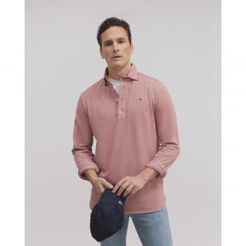 Polo liso manga larga coral para Hombre