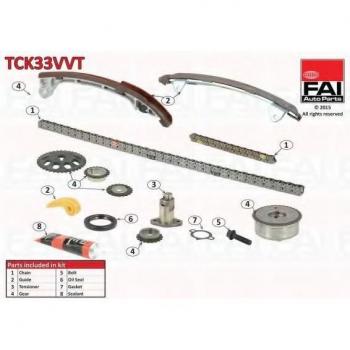 Kit de cadena de distribución FAI AutoParts TCK33VVT - Incluye cadena de distribución, tensores, guías y todos los componentes necesarios para una instalación completa. Compatible con vehículos específicos, diseñado para un rendimiento óptimo y du