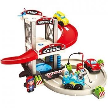 Smoby- Pack de Garaje con Camión Trailer Abrick, Incluye 7 Coches, Adecuado a Partir de 18 Meses, Color
