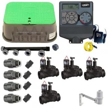 Kit profesional de riego automático Orbit Suinga de 4 zonas 24V para tubería de 32mm