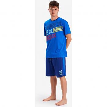 Pijama corto de hombre de punto en color azul con maxi logo