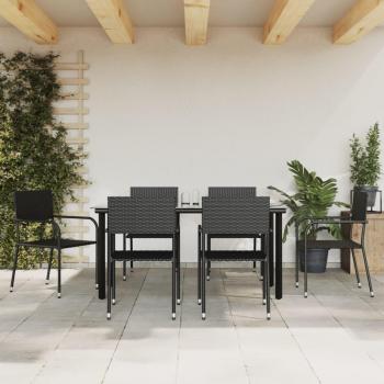7 Piece Black Poly Rattan Garden Dining Set