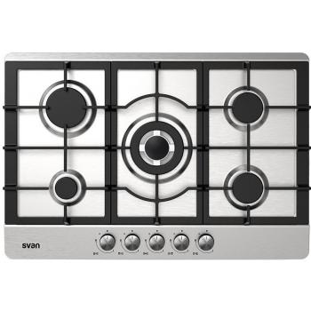 Placa de gas SVAN SGW57500X 5 Fuegos 75 cm Inoxidable con Kit de Conversión para Butano y Wok