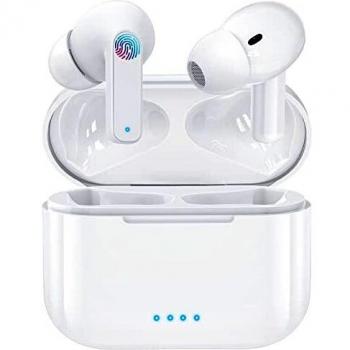 Auriculares Inalámbricos Soicear Cascos Bluetooth 5.1 Alta Fidelidad Estéreo Con Micrófono 38 Horas De Reproducción Control Táctil IPX5 Impermeable Apto Para IPhone Samsung Huawei Xiaomi Blanco