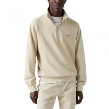 Levi's Sudadera de hombre con cuello cremallera y logo, color beige claro, talla M, modelo Original HM Half Zip
