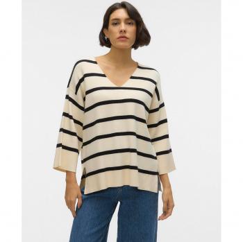 Jersey de punto de rayas Vero Moda para mujer, sudadera Saba 3/4 con escote en V y diseño a rayas en color birch