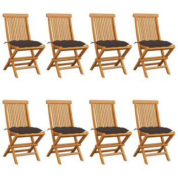 Teak Wood Garden Chairs Set with Taupe Cushions - 8 Pieces
