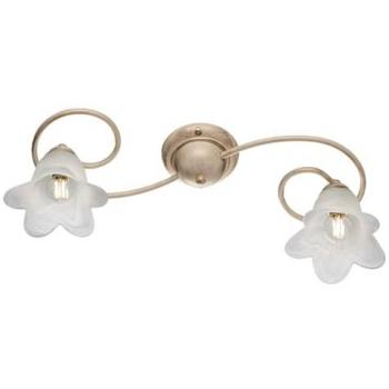 Lámpara de Techo Doble Pantalla de Hierro Forjado Marfil y Oro con Cristal Blanco