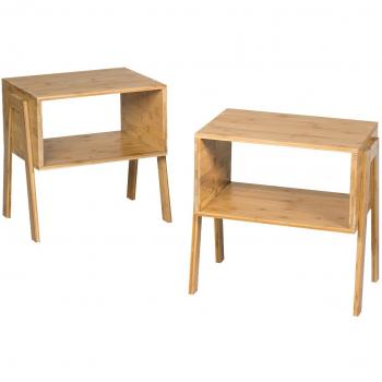 Mesitas Apilables de Bambú Costway - Juego de 2 Mesitas de Noche con Compartimiento Abierto para Salón y Dormitorio, Dimensiones: 43 x 29 x 42 cm, Ideal para Pequeños