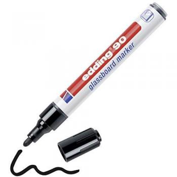 edding 90 marcador para pizarras de cristal - negro - 1 rotulador borrable para vidrio - punta redondeada 2-3 mm - para escribir y marcar en ventanas y pizarras de cristal - borrado en seco