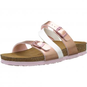 Birkenstock Salina, Sandalias de Punta Descubierta para Niñas, Rosa Soft Metallic Rose White, 27 EU