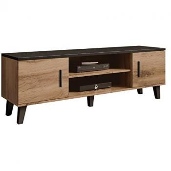 Mueble TV Charlotte G108, 160x53x40cm, Wotan roble y negro, 2 puertas