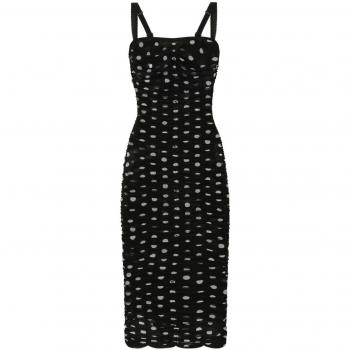 Dolce & Gabbana Women's Polka-Dot Midi Dress with Tulle Panel in Black | Size 40 | F6JHXTFSRP7HNZRW