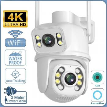 Cámara de Seguridad IP 8MP EU 4K Doble Lente WIFI PTZ con Pantalla Dual en Tiempo Real, Seguimiento Automático AI, Detección de Cuerpo, Exterior Impermeable CCTV y Tarjeta TF de