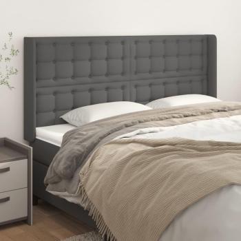 Cabecero con orejas de cuero sintético gris 183x16x118/128 cm