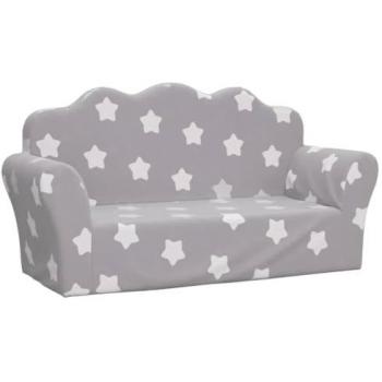 Sofá Infantil 2 Plazas Gris Claro con Estrellas de Felpa Suave