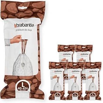 Brabantia PerfectFit Trash Can Liners Code L, 40-45 litre, Multipack of 120 bags (6x20)