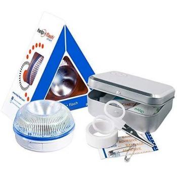 HELP FLASH SMART - luz emergencia AUTÓNOMA, señal v16 preseñalización peligro+linterna, homologada, DGT, base imantada, activación AUTOMÁTICA, hecho en España, y de REGALO, CAJA KIT PRIMEROS AUXILIOS