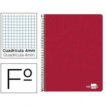 Cuaderno espiral liderpapel folio write tapa blanda 80h 60gr cuadro 4mm con margen color rojo