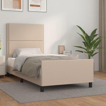 Cama Pata Redonda con Cabecero de Cuero Sintético Capuchino 100x200 cm