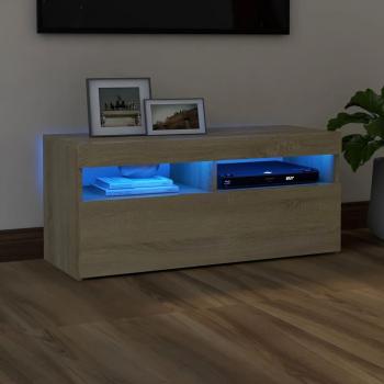 Mueble de TV con luces LED 90x35x40 cm roble Sonoma