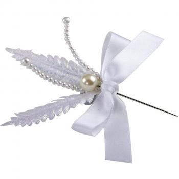 Mopec Prendido de Perla con Hojas perladas y Lazo Blanco, Pack de 25 Unidades, Textil, 9.00x6.00x2.50 cm