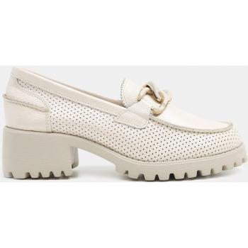 Mocasines de mujer en piel con tacón bloque
