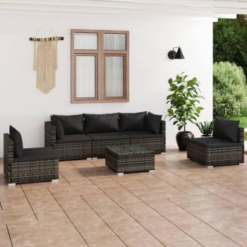 6-Piece Grey Poly Rattan Garden Lounge Set with Cushions
