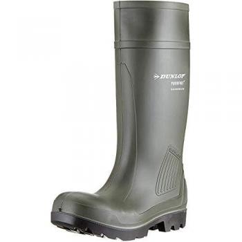 Bota de seguridad Dunlop Purofort S5 con punta de acero y reflectores, talla 43, color verde