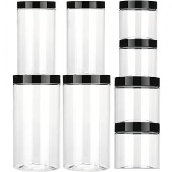 Aitsite Vaso de plástico con Tapa Botes de Polietileno Alimentario Recipiente Set con Tapa de Rosca para Alimentos, Transparente Botes Cocina Recipientes Slime Contenedor-8 Pack