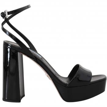 Black Patent Leather Ankle Strap High Heel Sandals - Size 9 US / EU39