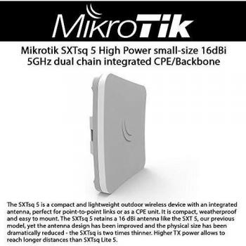 MikroTik SXTsq 5 HP - CPE Exterior de Alta Potencia, 5GHz, 16dBi, CPU 600MHz, RouterOS