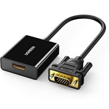 UGREEN Adaptador HDMI a VGA para Chromecast, HDMI Hembra a VGA Macho 1080P con Audio Compatible con Stick TV, Raspberry pi, Netflix, Webtv, MSN TV, Receptor TDT HD, Miracast