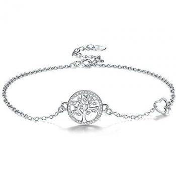 Micory Arbol de la Vida Tobilleras Pulseras Plata de Ley 925 Para Mujer con 3A Circonia Cúbica Verano Descalzo Playa, Ajustable 22+4cm