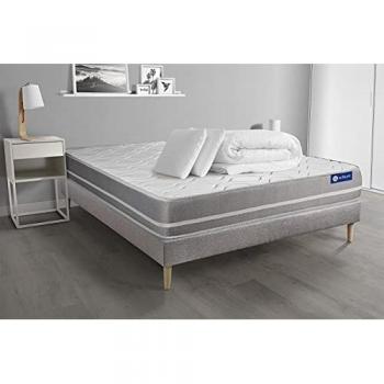 Pack Colchón Viscoelástico Actimemo Touch 140x190 cm con Somier Gris, 2 Almohadas y Edredón