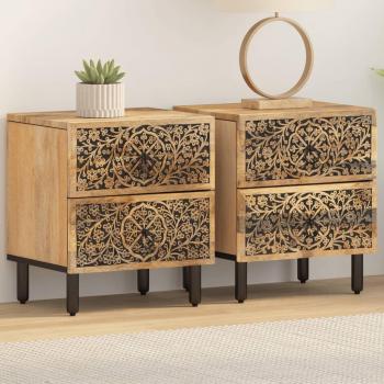Mesitas de noche 2 uds madera maciza de mango 40x33x46 cm Marrón